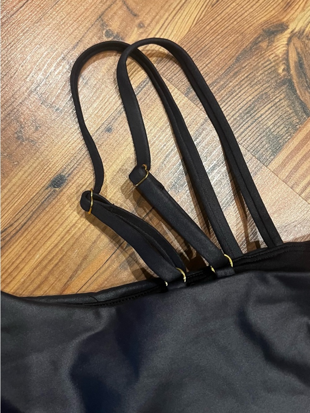 ZYIA Faux Leather Asymmetric Black Sports Bralette - Picture 3 of 5